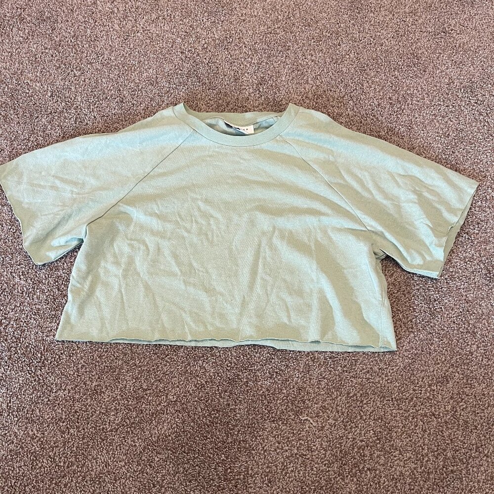 Topshop Cropped Short Sleeve Top | Green | Size 4
